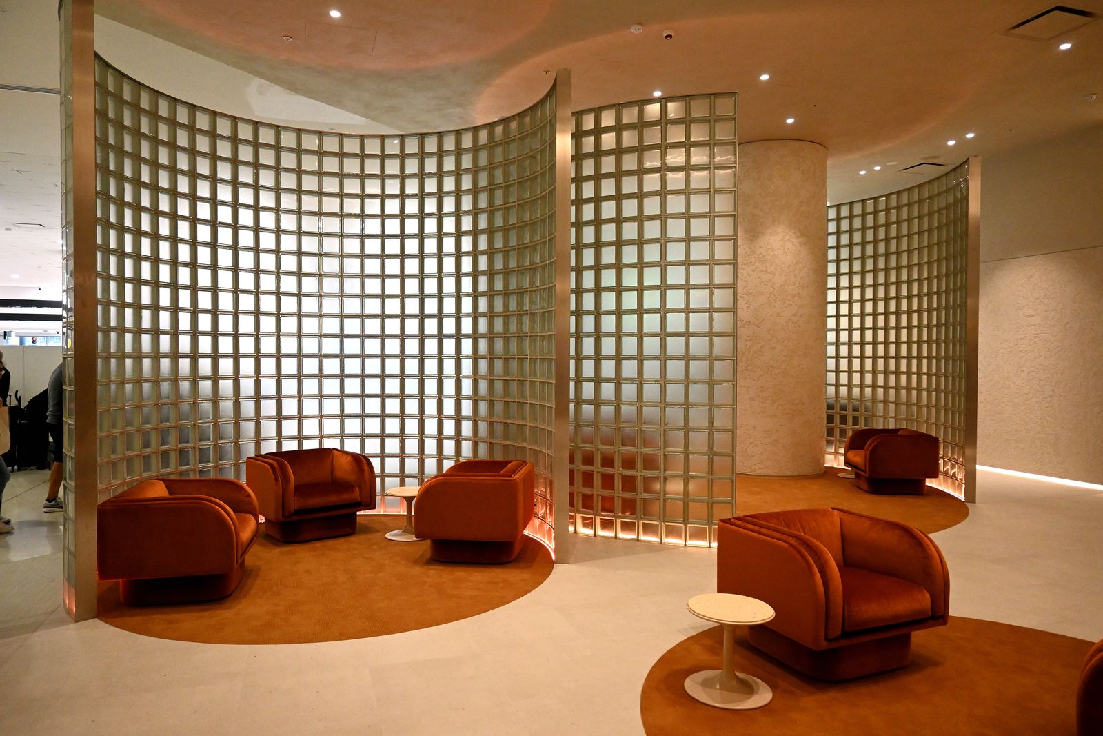 Large glass block wall in a public building