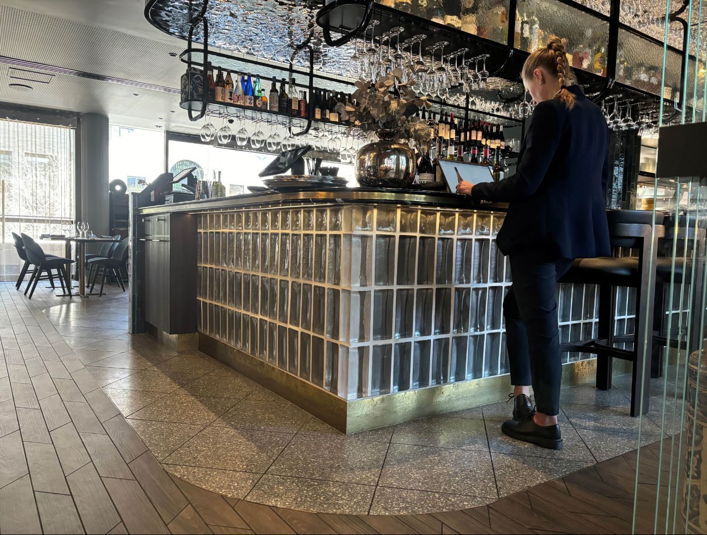 Coloured glass blocks used as an interior feature